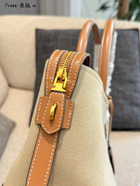 Large Linen Leather Tote Bag