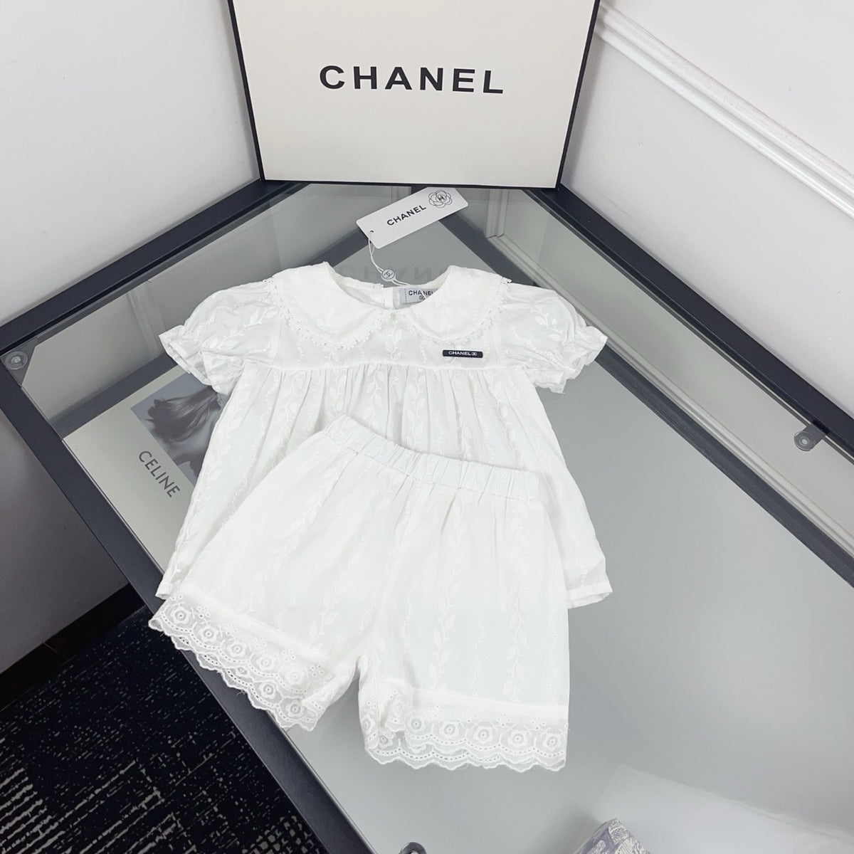 Lace Collar Shorts Set