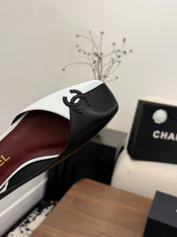 Two-Tone Leather Flat Slingbacks