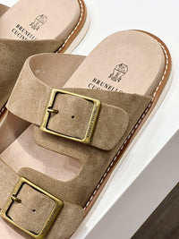 Suede Double Strap Sandals