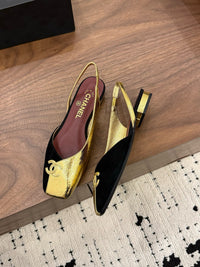 Two-Tone Leather Flat Slingbacks
