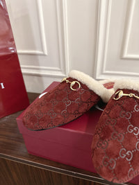 Horsebit Shearling-Trimmed Mules
