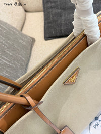 Large Linen Leather Tote Bag