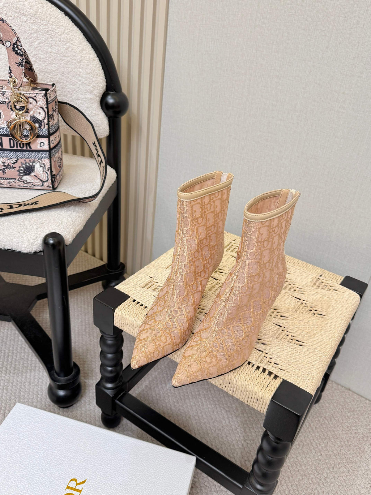 Embroidered Mesh Ankle Boots