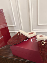 Horsebit Shearling-Trimmed Mules