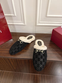 Horsebit Shearling-Trimmed Mules