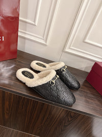 Horsebit Shearling-Trimmed Mules