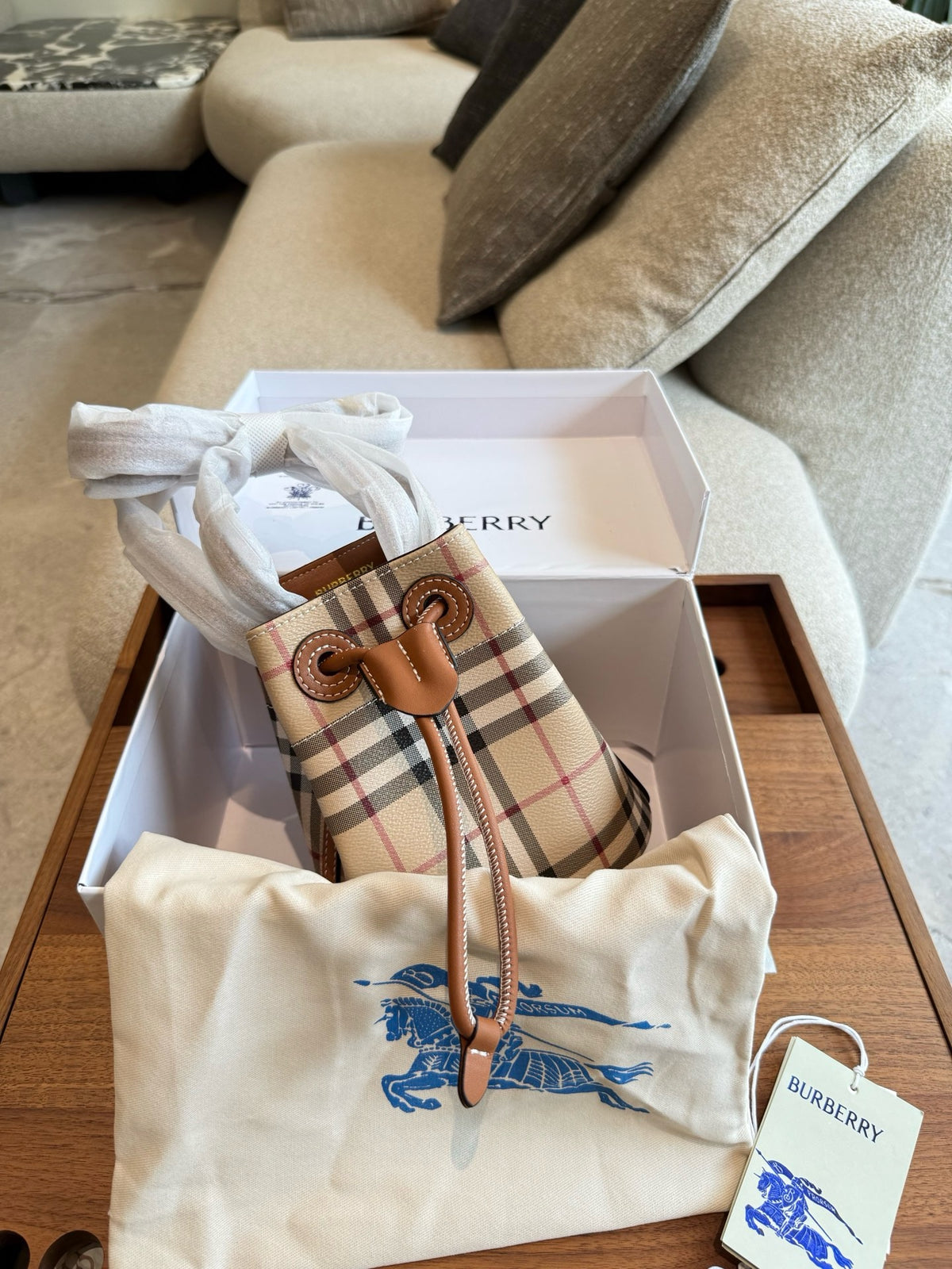 Mini Check Bucket Bag