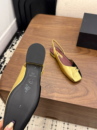 Two-Tone Leather Flat Slingbacks
