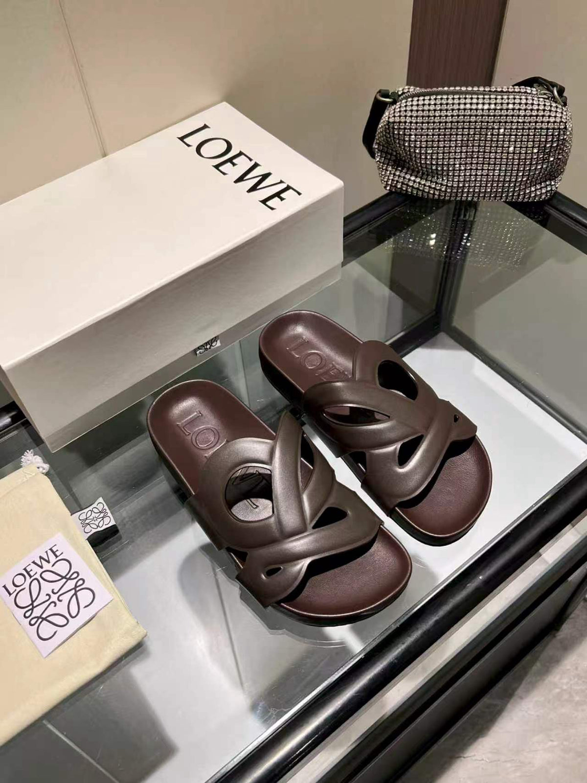 Paula's Ibiza Leather Monogram Ease Slides