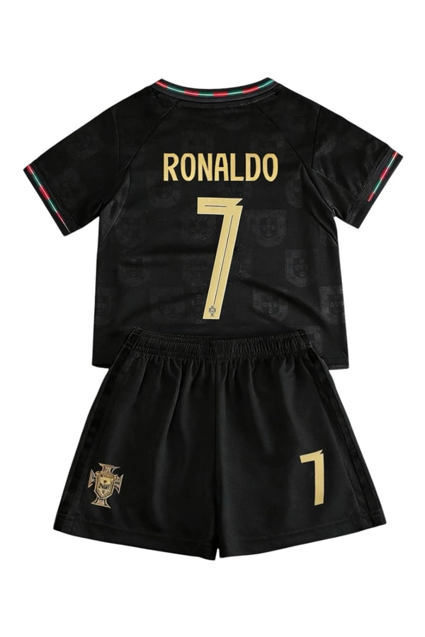 Ronaldo #7 Black Kids Soccer Jersey Set