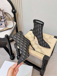 Embroidered Mesh Ankle Boots
