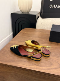 Two-Tone Leather Flat Slingbacks