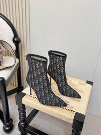 Embroidered Mesh Ankle Boots