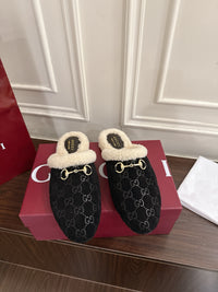 Horsebit Shearling-Trimmed Mules