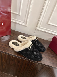 Horsebit Shearling-Trimmed Mules