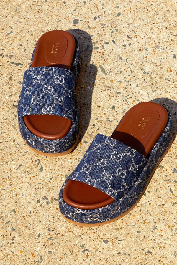 Platform Slide Sandal Allover Denim