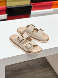 Suede Double Strap Sandals