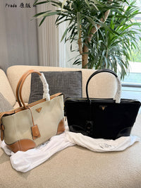 Large Linen Leather Tote Bag