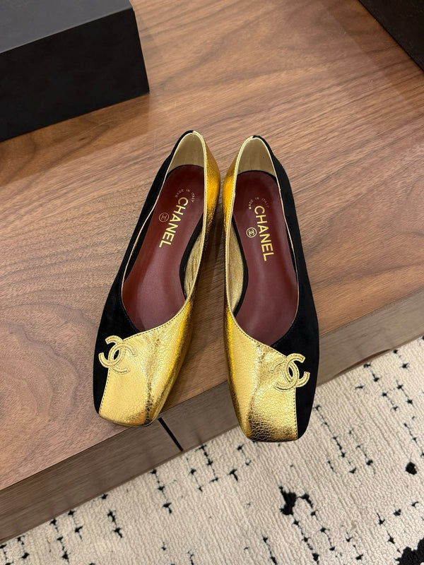 Two-Tone Leather Ballerina Flats