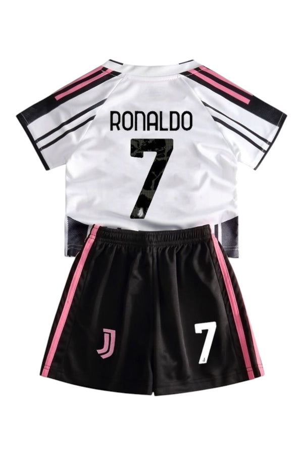 Ronaldo #7 Black & Pink Kids Soccer Jersey Set
