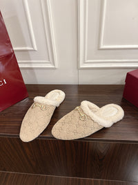 Horsebit Shearling-Trimmed Mules