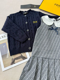 Fendi Girls Knit Cardigan & FF Pleated Dress Set