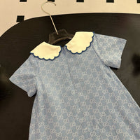 Monogram Pleated Dress with Peter Pan Collar