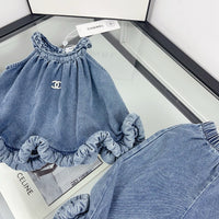 Ruffle Denim Top & Trouser Set