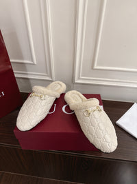Horsebit Shearling-Trimmed Mules