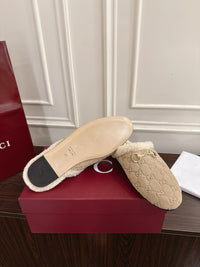 Horsebit Shearling-Trimmed Mules