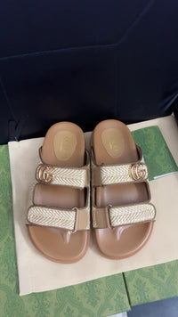 Double G-Plaque Raffia Sandals