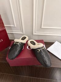 Horsebit Shearling-Trimmed Mules