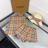 Vintage Check Top Shorts & Straw Hat Set