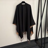 Reversible Check Wool Cape