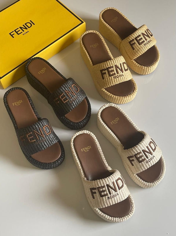 Roma Raffia Platform Slides