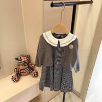 Knit Cardigan & Check Dress Set