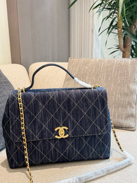 Denim Top Handle Flap Bag