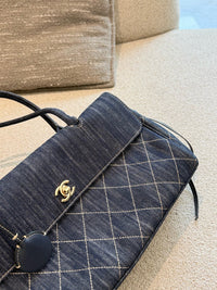 Denim Quilted Flap Shoulder Bag