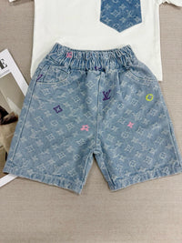 Monogram Denim Shorts Set