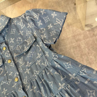 Monogram Denim Tiered Shirt Dress