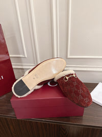 Horsebit Shearling-Trimmed Mules