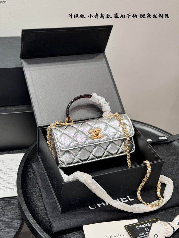 Metallic Mini Top Handle Flap Bag