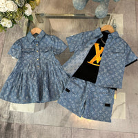 Monogram Denim Tiered Shirt Dress