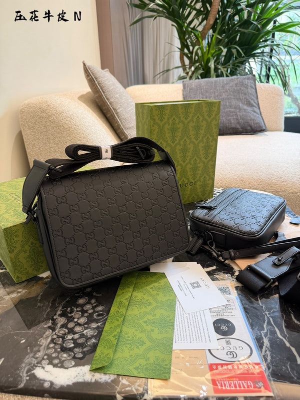 Embossed Leather Messenger Bag