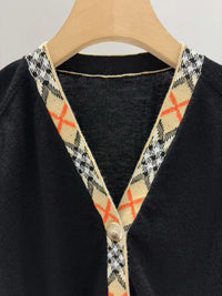 Check Trim Wool Cardigan