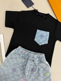 Monogram Denim Shorts Set