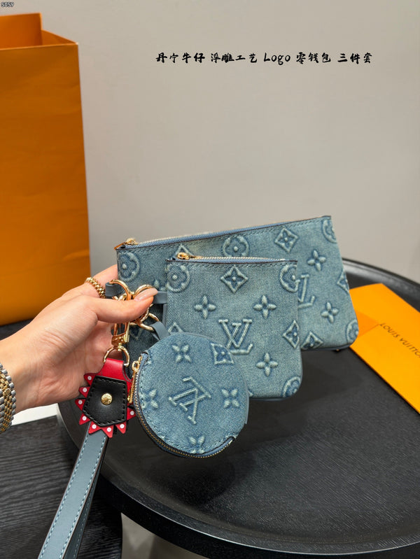 Monogram Denim Pochette Trio Set