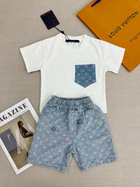 Monogram Denim Shorts Set