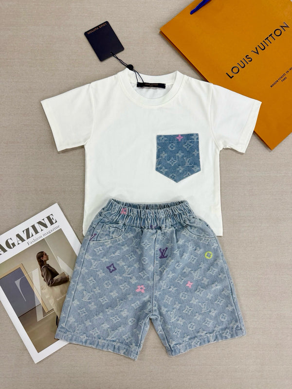 Monogram Denim Shorts Set
